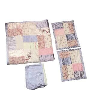 Vtg 90s Teen Girl Bedding Set Satin Patchwork Full Double Comforter Shams Skirt